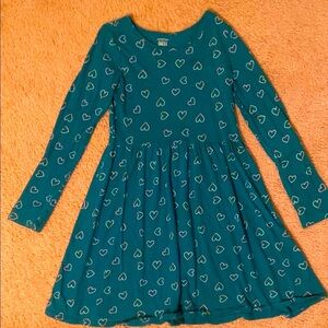 Heart Patterned Teal Kids Dress